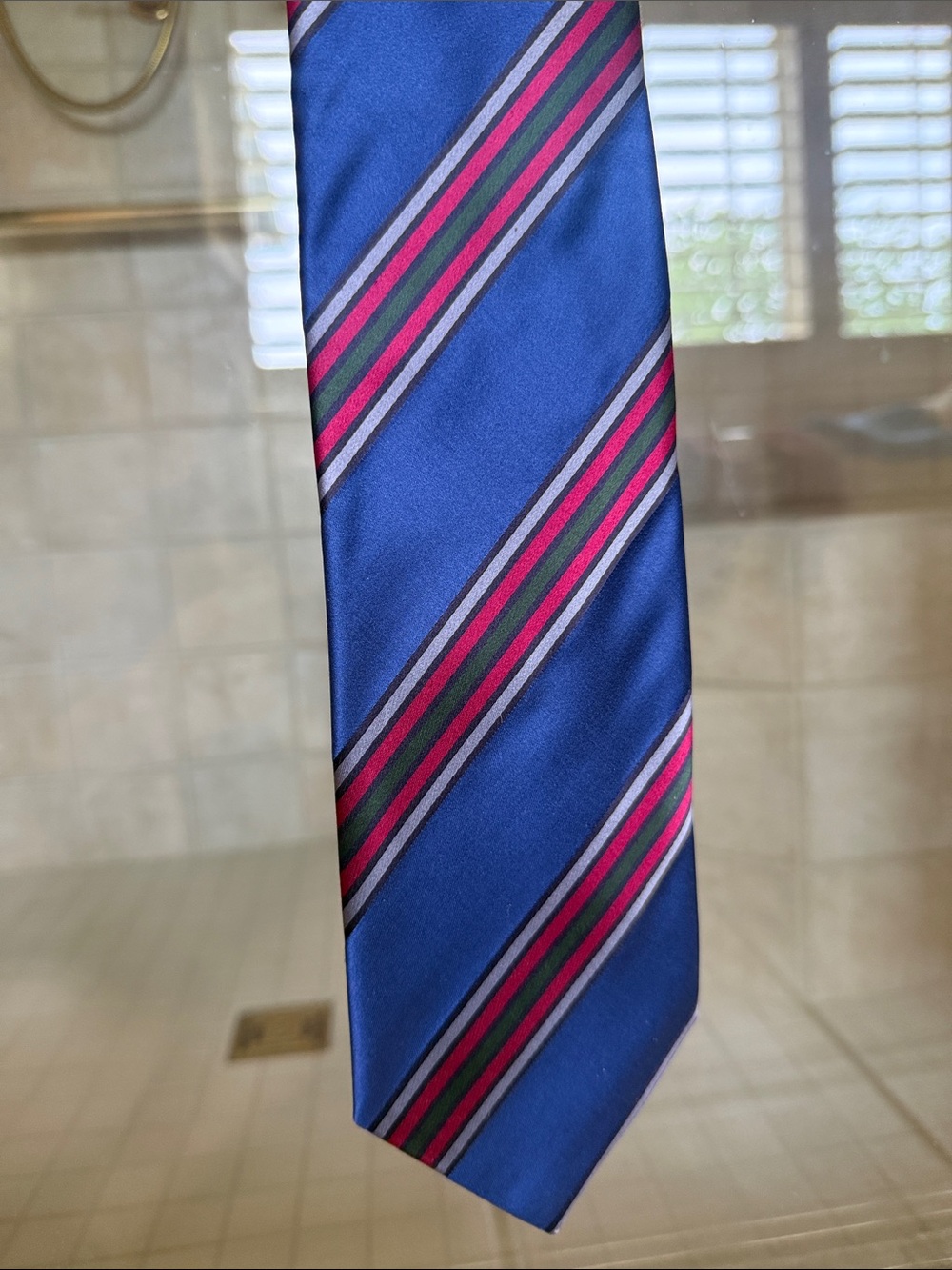 Burberry Blue Tie with Red and Green Diagonal Stripes - Picture 1 of 4